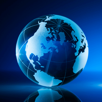 A blue digital illustration of the globe