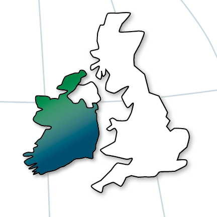 Blue and green gradient icon of Ireland