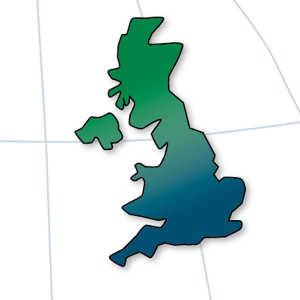 Blue and green gradient icon of the United Kingdom