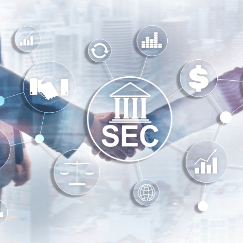 U.S. Securities and Exchange Commission Logo with data and legal icons